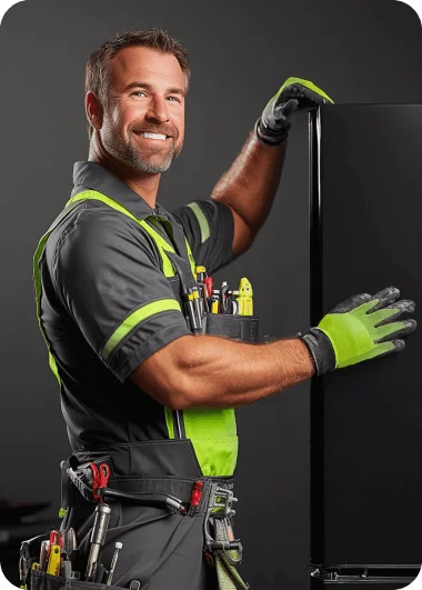 ABC Service technician beside a refrigerator